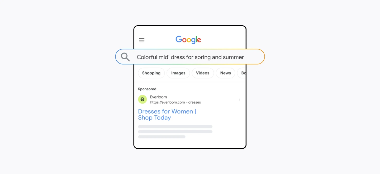 Google illustration of AI Max matching a search query to a relevant page and search ad