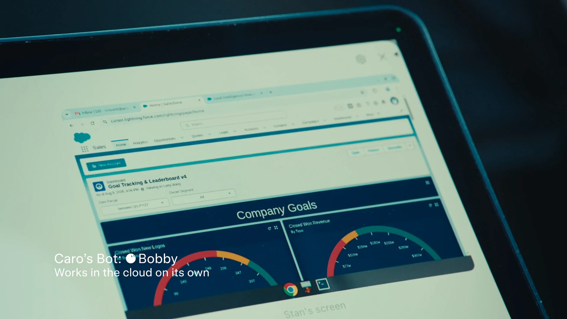 A Grok Bot using a live Chrome window on a dashboard, labeled as working in the cloud on its own