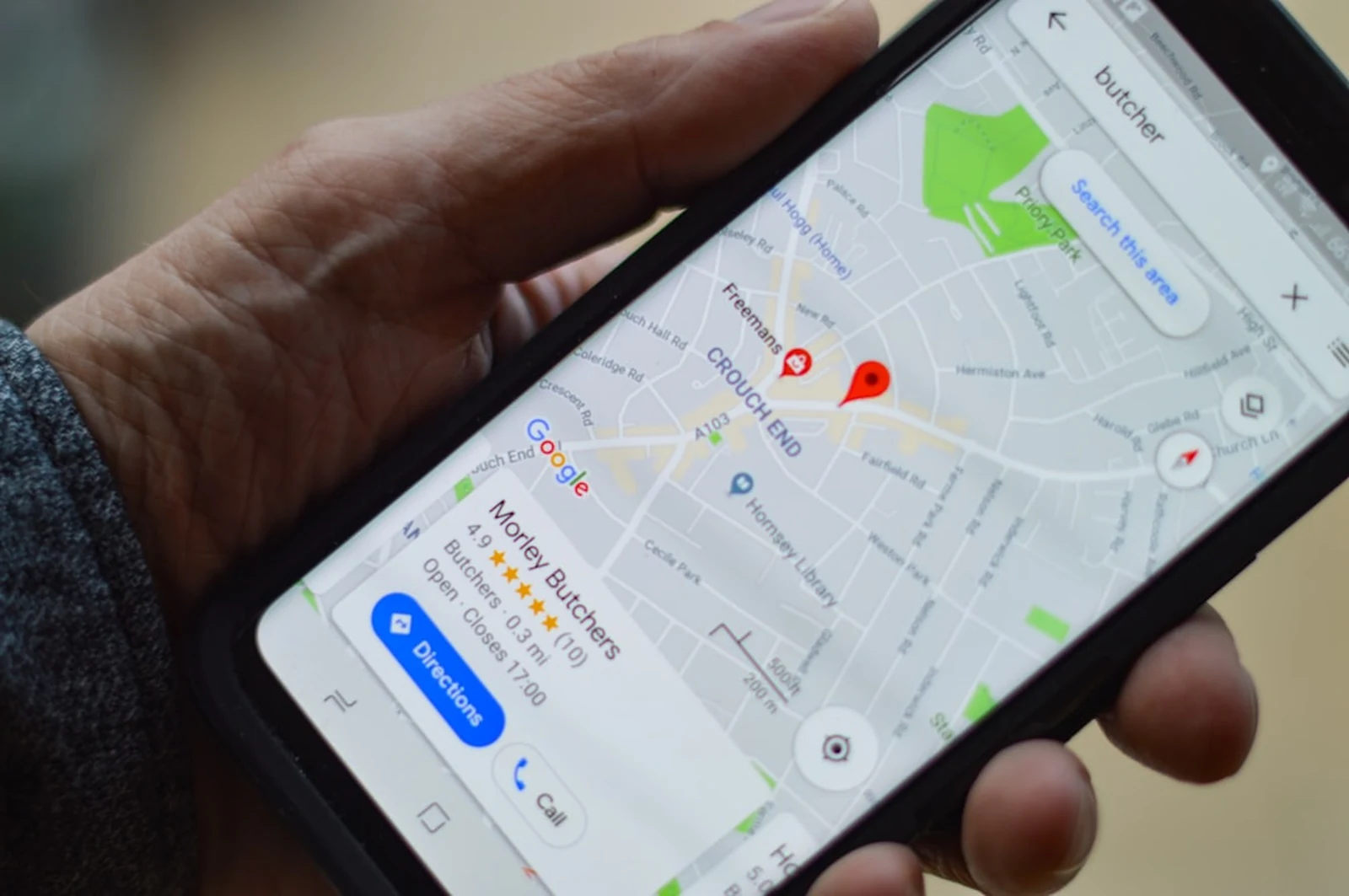 Google search results on mobile phone — important for photographer SEO