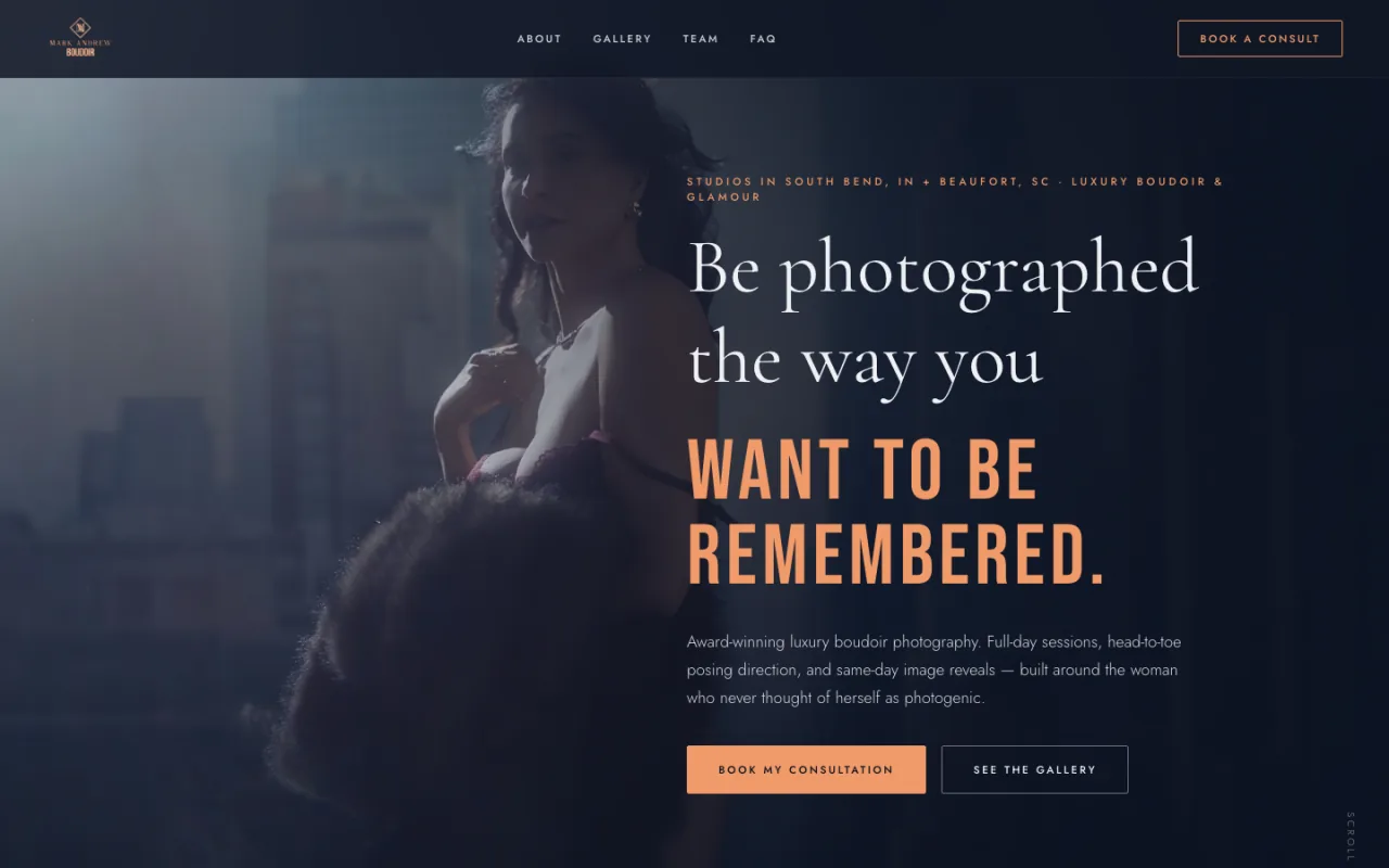Mark Andrew Boudoir custom React photography website