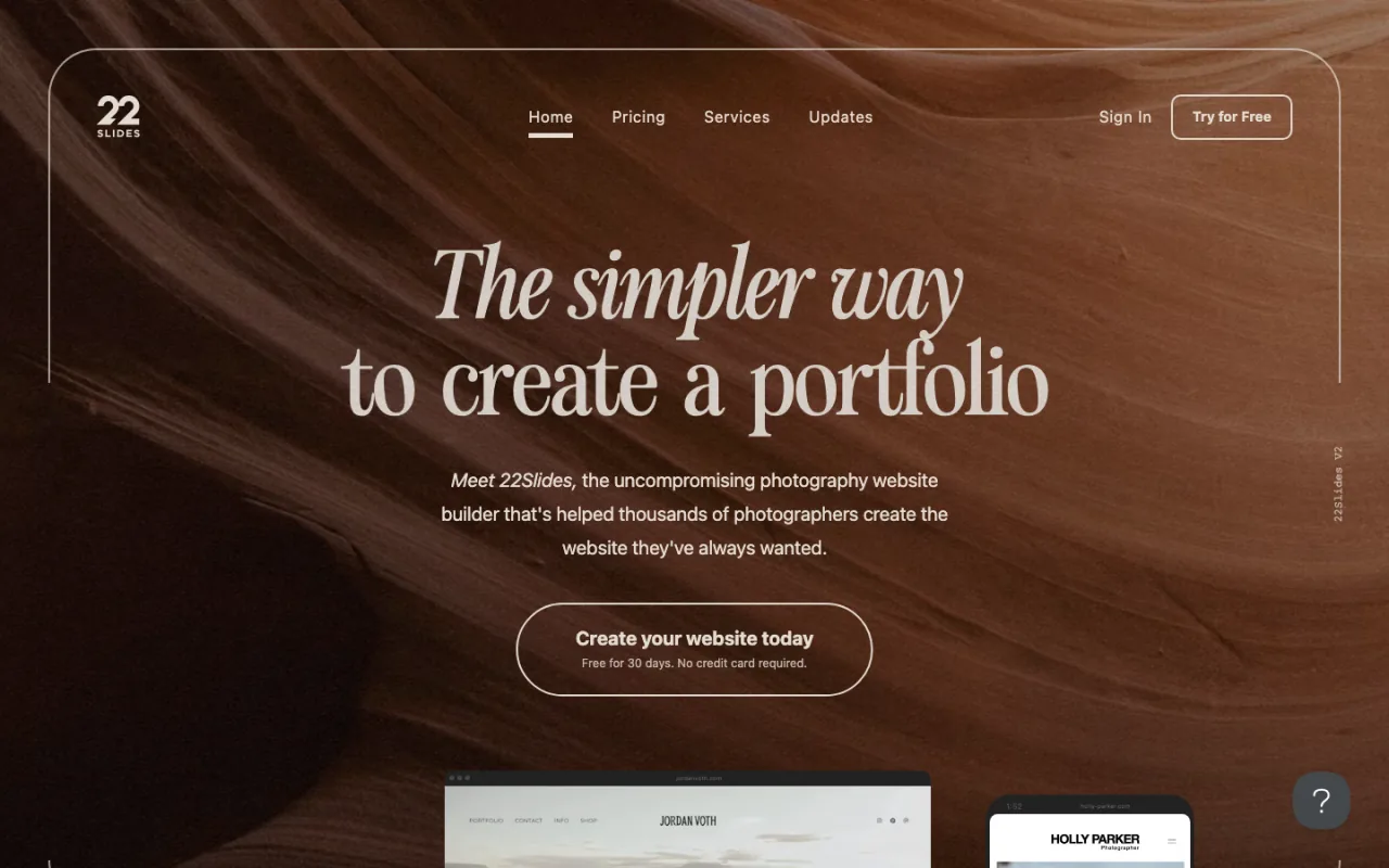 22Slides official photography website builder homepage