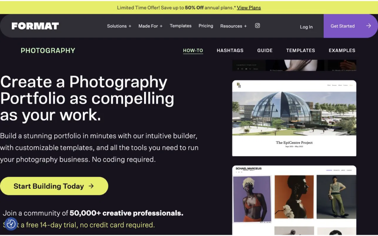 Format official photography portfolio website builder