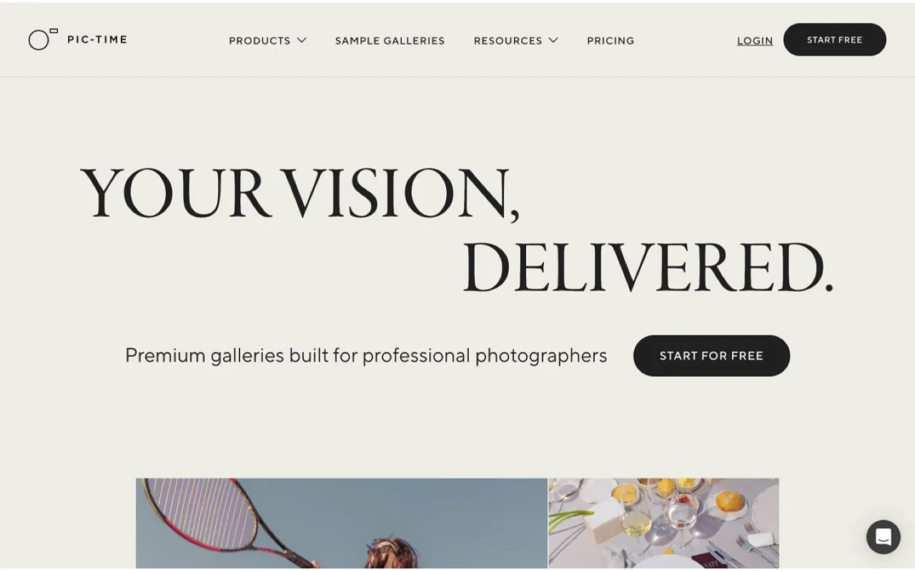 Pic-Time official client gallery platform homepage