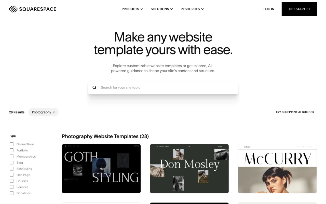 Squarespace official photography website template gallery