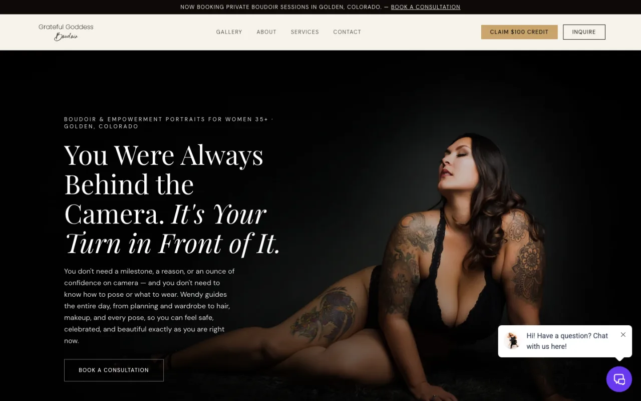 Grateful Goddess Boudoir custom React and Next.js website built by Photography to Profits