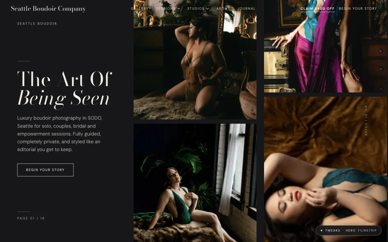 Seattle Boudoir Company production Next.js website built by Photography to Profits